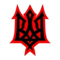 Coat of arms of Ukraine. Trident of Ukraine. Ukrainian national emblem in red and black colors. T-shirt print illustration