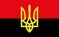 Coat of Arms of Ukrainian Nationalists (OUN-UPA) against the background of the red-and-white flag Royalty Free Stock Photo