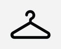 Coat Hanger Line Icon. Black White Suit Clothes Clothing Rack Closet Store Hang Storage Sign Symbol Artwork Graphic Clipart Vector Royalty Free Stock Photo