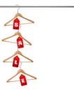 Coat hangers on a clothes rail. Discount promotion concept. Vector