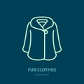 Coat icon, fur clothing shop line logo. Flat sign for apparel collection.