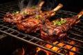 coated lamb chops on a barbecue fuming with rich aromatic smoke