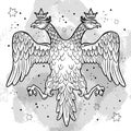 Coats of arms of the Russian Empire. Crowned double-headed eagles. Hand-drawn vector illustration isolated. Russian national art. Royalty Free Stock Photo