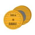Coaxial Digital Cable with Wooden Coil Isolated on White Background