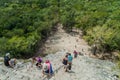 COBA, MEXICO - MARCH 1, 2016: Tourist climb the Pyramid Nohoch Mul at the ruins of the Mayan city Coba, Mexi