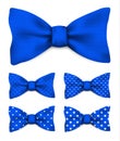 Cobalt blue bow tie with white dots realistic vector illustration