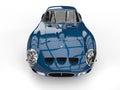 Cobalt blue fast vintage race car - top front view Royalty Free Stock Photo