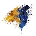 Cobalt blue and gold watercolor splash blot splatter stain with gold glitters. Watercolor brush strokes. Beautiful modern hand Royalty Free Stock Photo