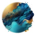 Cobalt blue golden watercolor splash blot splatter stain with gold glitters. Watercolor brush strokes. Beautiful modern hand drawn Royalty Free Stock Photo