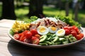 The Cobb salad is an American garden salad. Generative AI Royalty Free Stock Photo