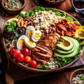 Cobb salad. Classic American salad with tomato, bacon, grilled chicken, eggs, avocado Royalty Free Stock Photo