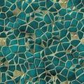 Cobble stones mosaic pattern texture seamless background - pavement cerulean blue green colored pieces on beige ground