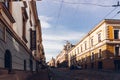 A cobbled narrow street in the city of Chernovtsy