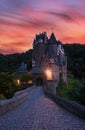 Cobbled road to medieval Burg Eltz castle at twilight, Rhineland-Palatinate, Germany Royalty Free Stock Photo