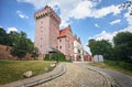 A cobbled road to the reconstructed, medieval royal castle