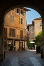 Cobbled street in the Saluzzo old town area. Piemonte, Italy Royalty Free Stock Photo