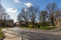 Cobbled street winds through old town Royalty Free Stock Photo