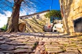 Cobbled village of Groznjan on istrian hill street view