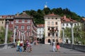 Cobblers Bridge in central Ljubljana in summer, Slovenia Royalty Free Stock Photo