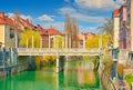 The Cobblers` Bridge in the old town Ljubljana, Slovenia Royalty Free Stock Photo