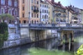 Cobblers` Bridge or Shoemakers' Bridge, Ljubljanica River, Ljubljana, Slovenia Royalty Free Stock Photo