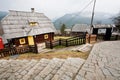 Cobbles street and old style wooden houses Royalty Free Stock Photo