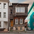 Cobblestone alley, with ruined wooden house, suited in Fatih district, Istanbul