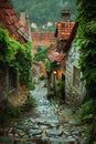 A cobblestone alleyway in an old European town Royalty Free Stock Photo