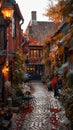 A cobblestone alleyway in an old European town Royalty Free Stock Photo