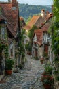 A cobblestone alleyway in an old European town Royalty Free Stock Photo