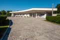 Cobblestone driveway leading to multi-car garage on private estate