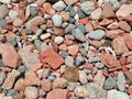 cobblestone floor background with rounded stones of different shapes. Perspective view of Texture of stones and cobblestones