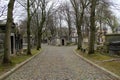 Cobblestone pathway through famous landmark, Pere Lachaise Cemetery,Paris,2016