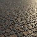 Cobblestone pavement with evenly placed square stones creates a textured, regular Royalty Free Stock Photo