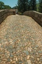 Cobblestone pavement over an old Roman bridge in Portagem Royalty Free Stock Photo