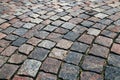 Cobblestone pavement sidewalk pattern, low angle view