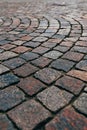Cobblestone pavement sidewalk pattern, low angle view