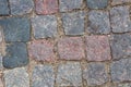 Abstract background of old cobblestone pavement texture with natural patterns view from above. Royalty Free Stock Photo