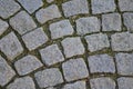 Cobblestone Pavement Texture With Grass, Moss and Stone Blocks Background Royalty Free Stock Photo