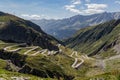 Panoramic view of the road tremola in Airolo, Ticino. Sunny day with clouds