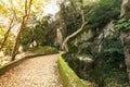 Cobblestone road to the palace foam among the rocks and trees Royalty Free Stock Photo