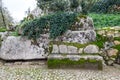 Cobblestone road to the palace foam among the rocks and trees an Royalty Free Stock Photo