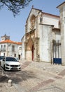 Cobblestone square in the old town in front of the Gothic Church of the Grace, Santarem, Portugal