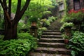 cobblestone stairs leading to a hidden garden