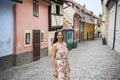 Cobblestone street and colorful 16th century cottages of artisans known as Golden Lane inside the castle walls Prague Czech Royalty Free Stock Photo