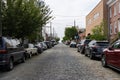 Cobblestone Street with Old Brick Buildings in Red Hook Brooklyn of New York City Royalty Free Stock Photo