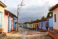 Cobblestone street with old colonial houses in the center of Trinidad, Cuba Royalty Free Stock Photo