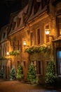 Cobblestone street in Old Quebec City with winter Christmas decorations, Canada Royalty Free Stock Photo