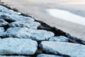 Cobblestone street and pavement texture. Diagonal separation.