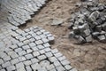 Cobblestone street repair Royalty Free Stock Photo